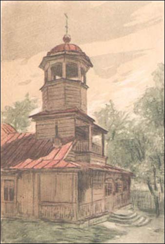  - Cerkiew Św. Proroka Eliasza. Cerkiew Św. Eliasza na obrazie Miedźwiedziewa z 1957 r