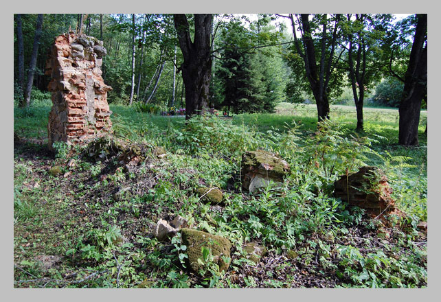 Капліца-пахавальня Вішнеўскіх (1884 р.) у в. Малая Барздынь (Юрздаўка). Парэшткі брамы. Малая Барздынь (Юрздаўка). Капліца-пахавальня Вішнеўскіх