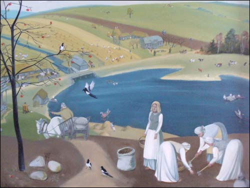  -  Siedziba Biełych «Marcinowa gęś». Wydealizowany obraz 'Marcinowej Gęsi' w roku 1862. Malarz Włodzimierz Kondrusewicz