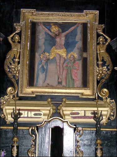 Будслаў |  Касцёл Унебаўзяцця Найсвяцейшай Панны Марыі Алтар 17 ст.. Цэнтральны абраз 'Укрыжаваньне'