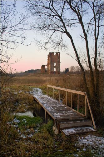 View at the ruins of the castle in Smalany Smalany.  White Kovel Castle, ruins