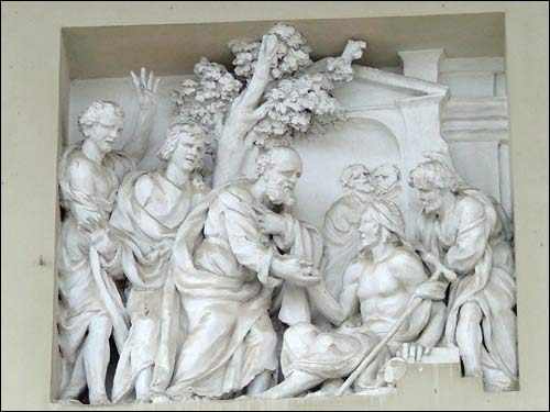 Main facade. Fragment Vilnius. Catholic church Cathedral