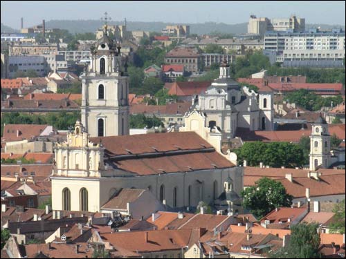 View at the church from the Hill of Three Crosses Vilnius. Catholic church of St. John the Baptist and St. Jonh the Apostle and Evangelist