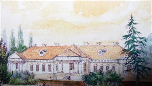 Moładava |  Estate of Skirmunt. Skirmunt manor. Water-colour by N.Orda