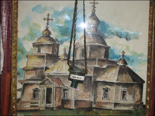 Малюнак Мікольскага Агародненскага храма. Захоўваецца ў экспазіцыі мясцовага музея.Здымак чэрвеня 2007. Агародня-Гомельская. Царква Святога Мікалая