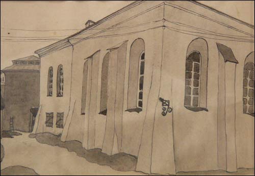  - Synagogue Cold. Ancient Cold synagogue in Minsk (drawing by M. Filipovich, 1924)