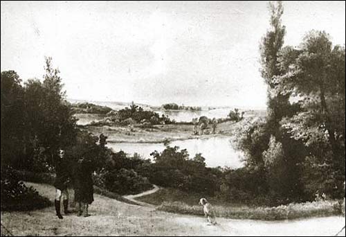  - Сядзіба Абламовiчаў. Карціна Юзафа Герсона з відам на фозера Беларя Ганьча з боку сядзібы Юстыанаў (карціна загінула падчас варшаўскага паўстаньня ў 1944 г.)