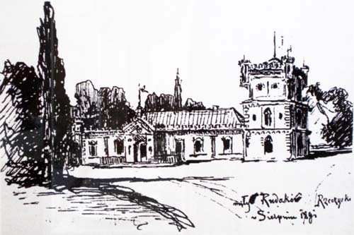  - Dwór Wańkowiczów. Stary drewniany dwór w Rudakowie. Rys. I. Wróblewskiego, 1909